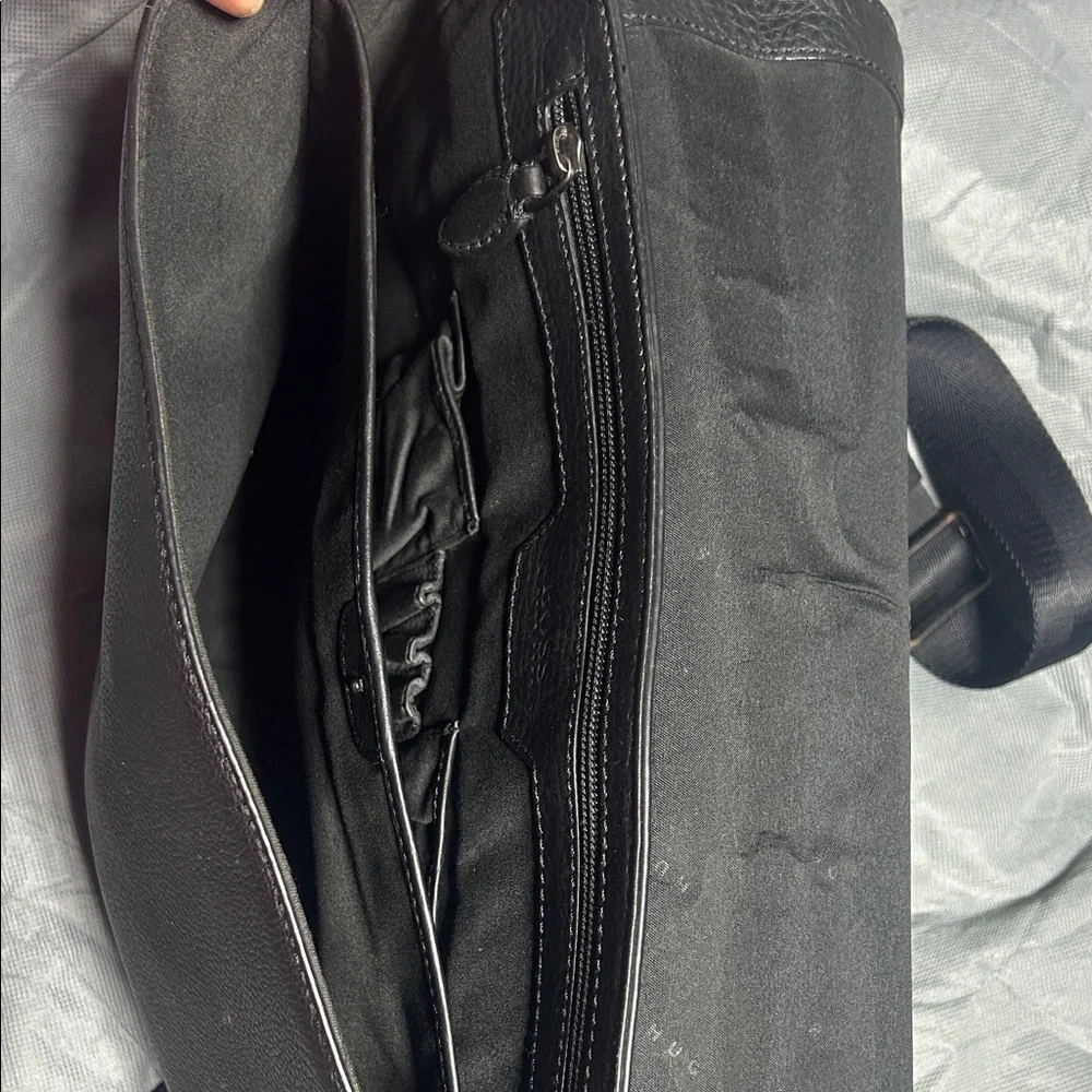Boss Hugo Boss Black Leather Messenger Bag with Adjustable Strap